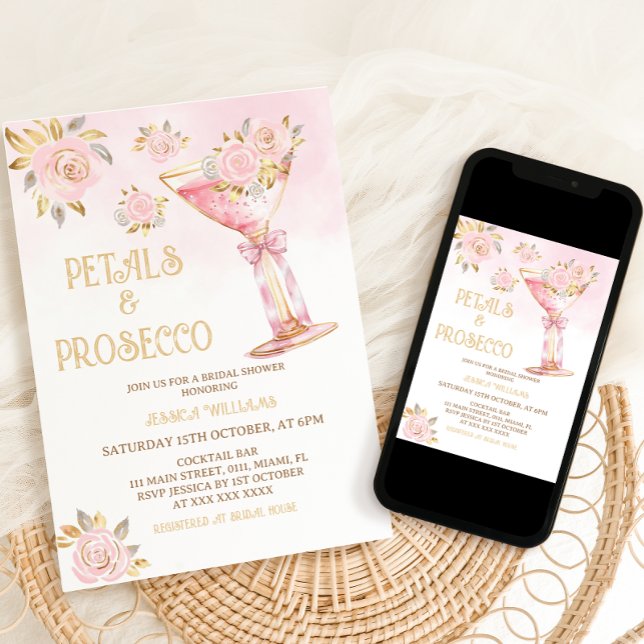 Invitation Pétales et Prosecco Élégante Fête des mariées flor (Créateur téléchargé)