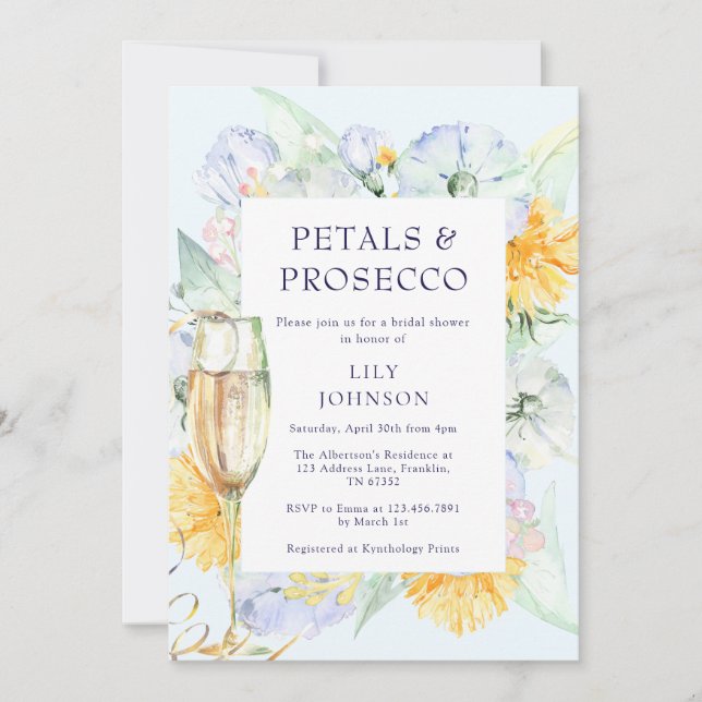 Invitation Pétales et Prosecco Fête des mariées Florale moder (Devant)