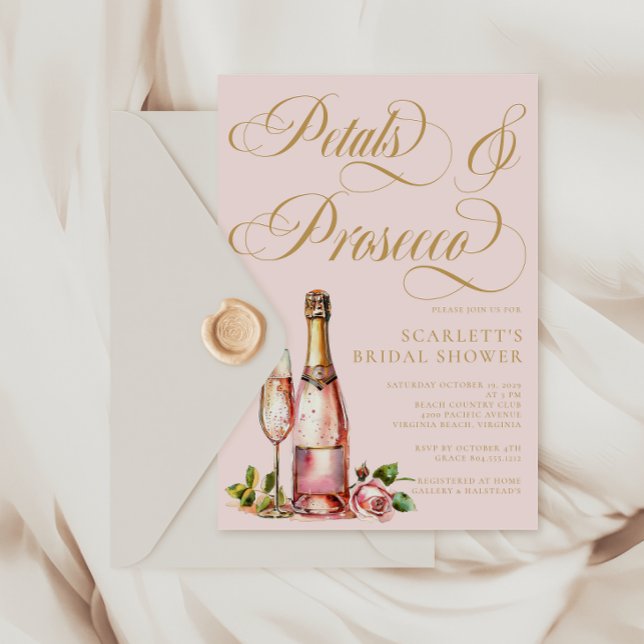 Invitation Pétales et Prosecco Floral Élégante Fête des marié (Petalls & Prosecco Bridal Shower Invitation)