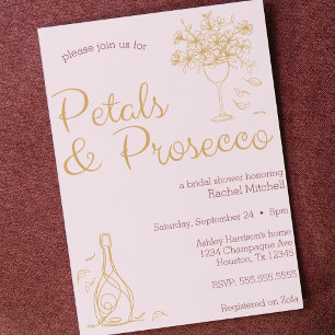 Invitation Pétales et Prosecco Ligne rose Fête des mariées d'