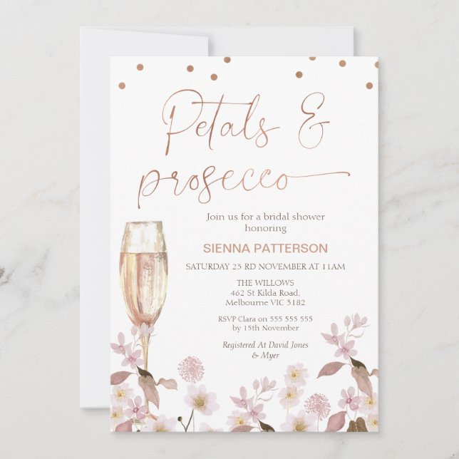Invitation Pétales Fleur sauvage roses et Fête des mariées du (Devant)