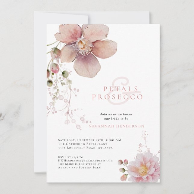 Invitation Pétales florales roses et Fête des mariées de Pros (Devant)