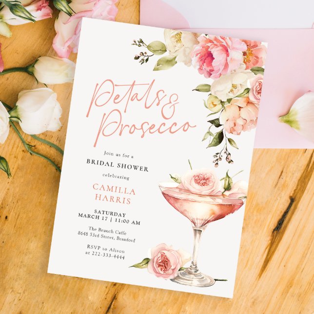 Invitation Pétales florales roses et Fête des mariées de Pros (Créateur téléchargé)