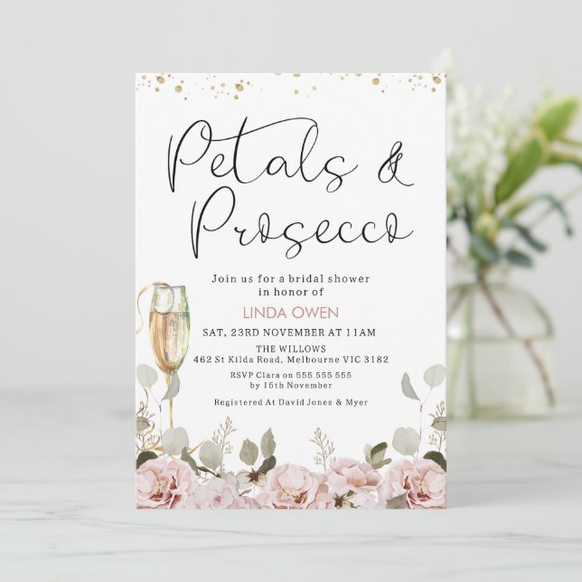 Invitation Pétales floraux blanchis et Fête des mariées de po (Debout devant)