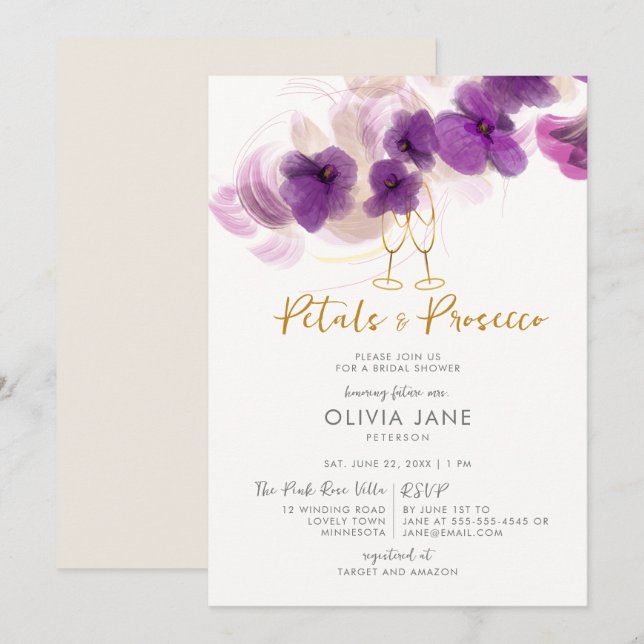 Invitation Pétales Poursuivre Orchidée pourpre Fête des marié (Devant / Derrière)