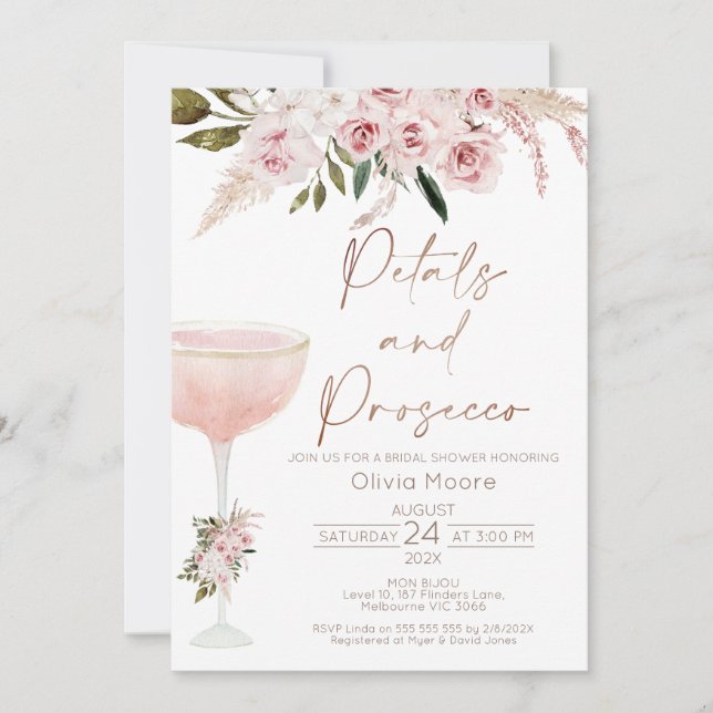Invitation Pétales Prosecco Boho Blush Fête des mariées flora (Devant)