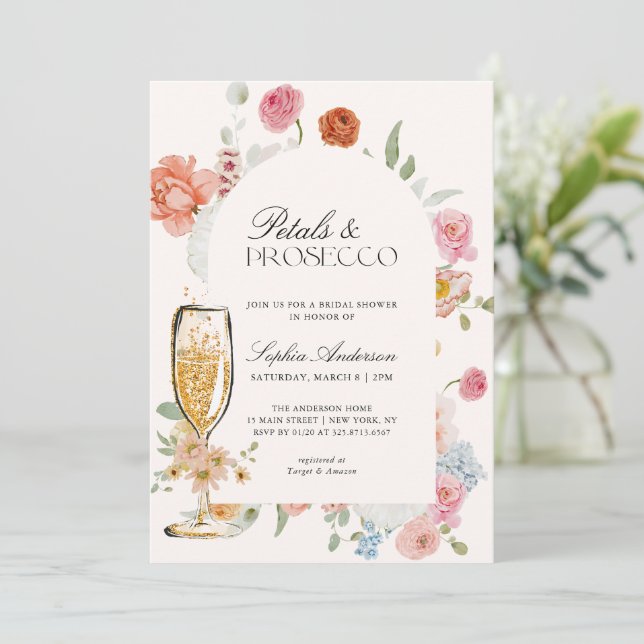 Invitation Pétales & Prosecco Fête des mariées de fleurs de p (Debout devant)