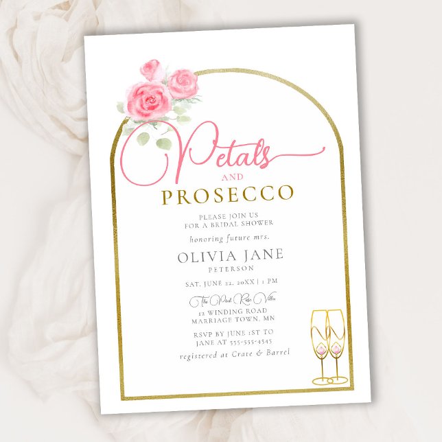 Invitation Pétales Prosecco Flora Boho Gold Arch Fête des mar (Créateur téléchargé)