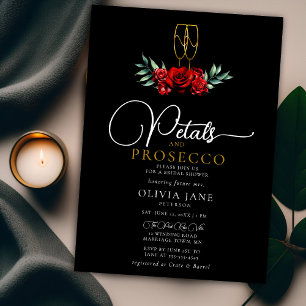 Invitation Pétales Prosecco Roses rouges Fête des mariées dor