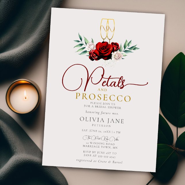 Invitation Pétales Prosecco Rouge Blanc Roses Écru Fête des m (Créateur téléchargé)