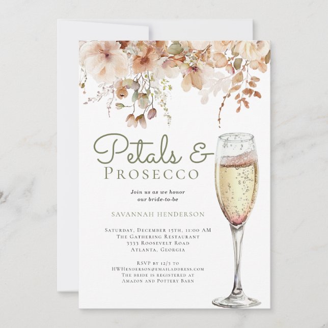 Invitation Pétales romantiques et Fête des mariées Florale de (Devant)