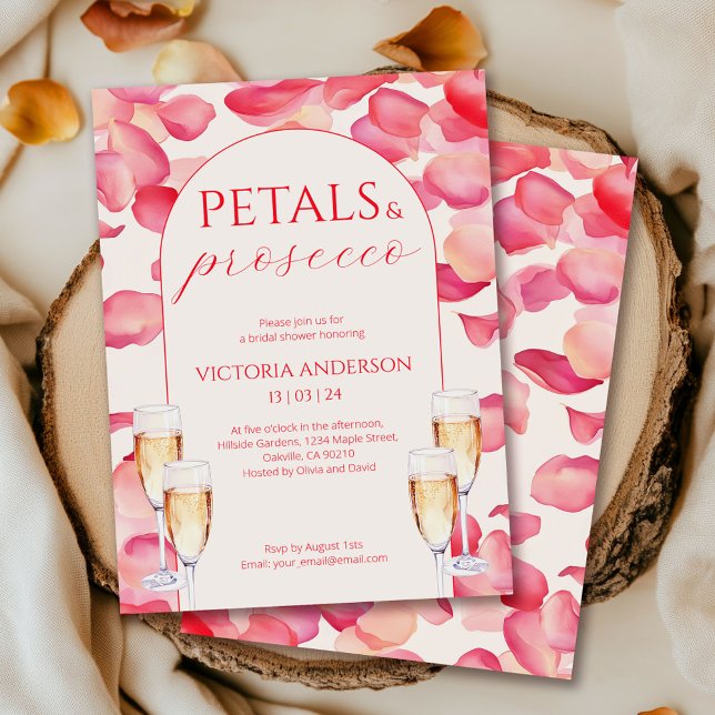 Invitation Pétales roses et Fête des mariées de Prosecco (Créateur téléchargé)