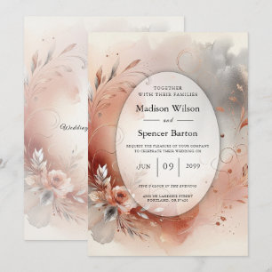 Invitation Pétales Rougissants et Volutes d'Argent Mariage