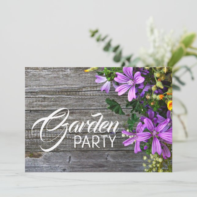 Invitation Pétales violettes rustiques, Garden Party (Debout devant)