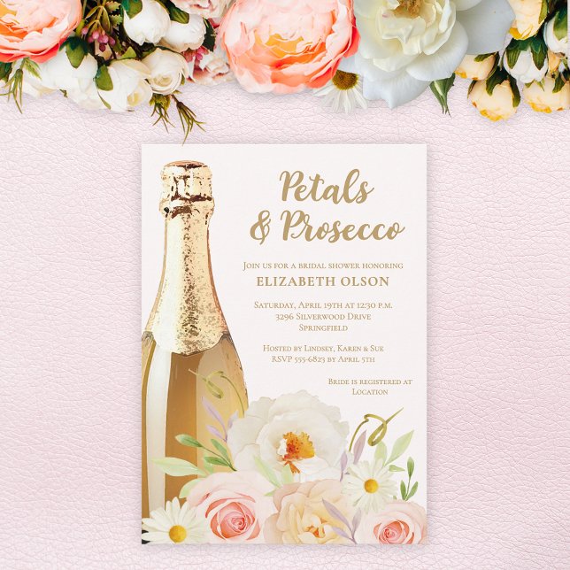 Invitation Petals et Prosecco Garden Fête des mariées florale (Petals and Prosecco blush garden flowers bridal shower invitations, INSTANT DOWNLOAD and/or PRINTED)