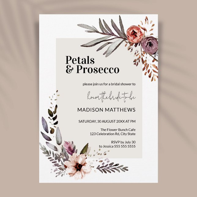 Invitation Petals & Prosecco Boho Fête des mariées florale (Créateur téléchargé)