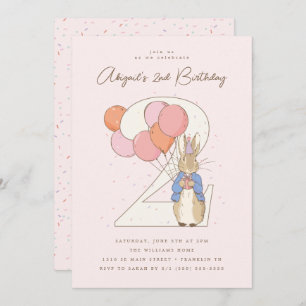 Invitation Peter Rabbit 2e anniversaire Confetti rose