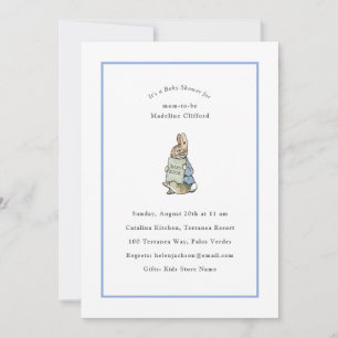Invitation Peter Rabbit Baby shower Vintage bleu et blanc