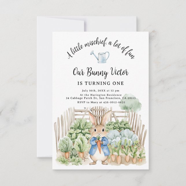 Invitation Peter Rabbit Boy Premier Anniversaire de fête Chou (Devant)