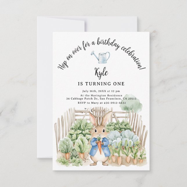 Invitation Peter Rabbit Chou Patch Légumes Anniversaire (Devant)