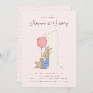 Invitation Peter Rabbit fille 1er anniversaire Confetti rose