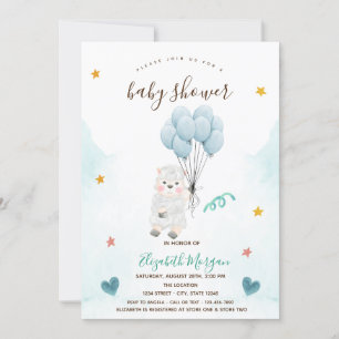 Invitation Petit agneau mouton Baby Shower Bleu