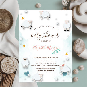 Invitation Petit Agneau Nuage Étoiles Baby Shower