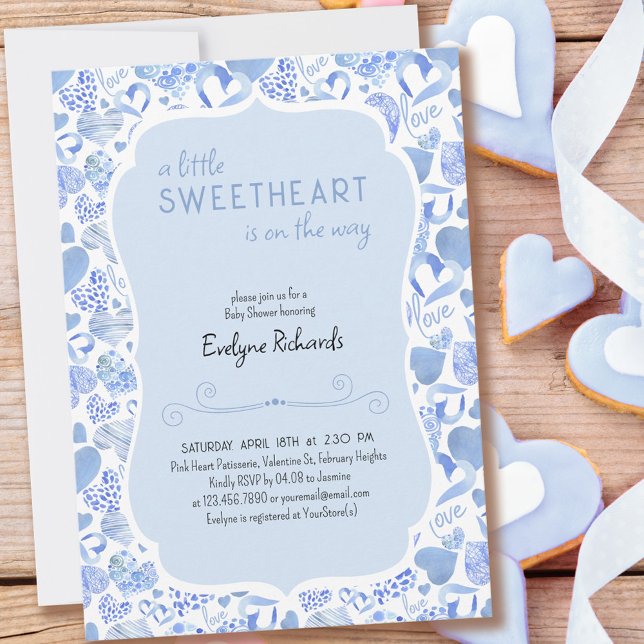 Invitation Petit Amour Bleu Amour Coeur Baby shower garçon (Créateur téléchargé)
