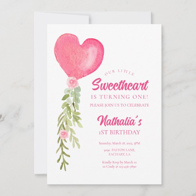 Invitation Petit Amour Rouge Coeur Ballons Anniversaire (Devant)