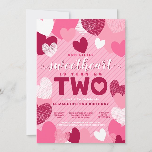 Invitation Petit amour Saint Valentin Anniversaire rose (Devant)