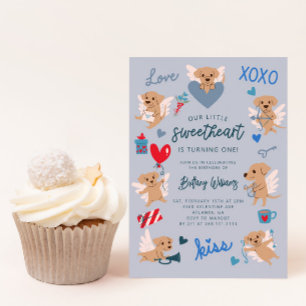Invitation Petit amour Valentine Chiot Anniversaire Bleu