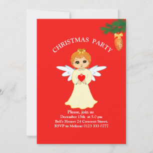 Invitation Petit Ange de Noël sur fond Rouge pour 
