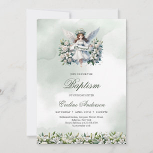 Invitation Petit ange mignon avec ruban Blesses Baptême