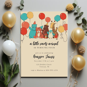 Invitation Petit animal de fête Ours, Girafe, Anniversaire Ti