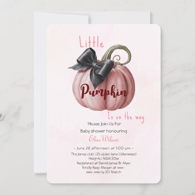 Invitation Petit arc citrouille rose est sur le chemin3 (Devant)