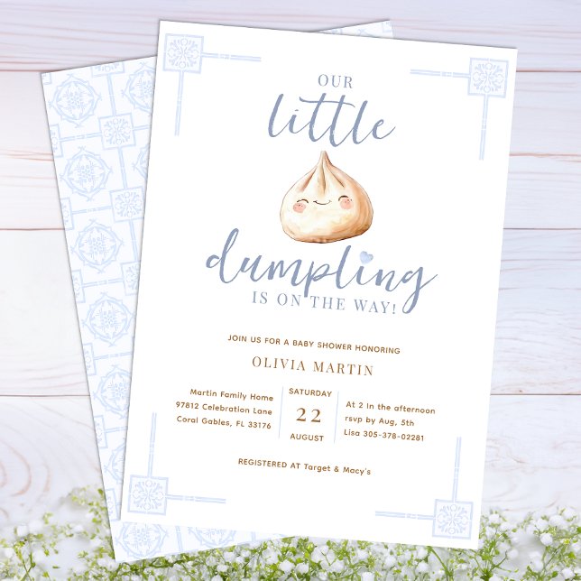 Invitation Petit Baby shower à l'aquarelle bleu Dumpling (Adorable dumpling baby shower Invitation - BLUE)