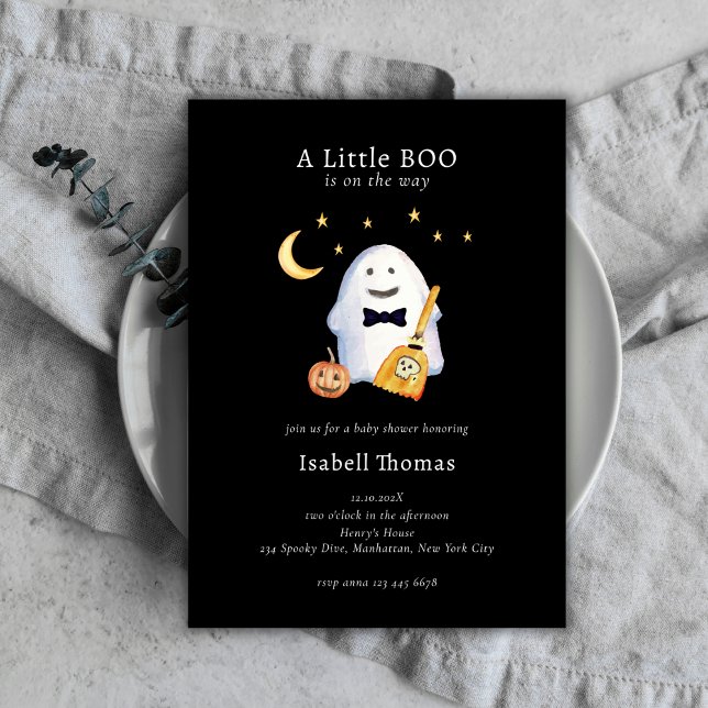 Invitation Petit Baby shower Boo Ghost Hollaween (Little Boo Ghost Hollaween Baby Shower Invitation)