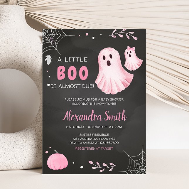 Invitation Petit Baby shower Boo Ghost Rose (Pink A Little Boo Ghost Baby Shower Invitation)