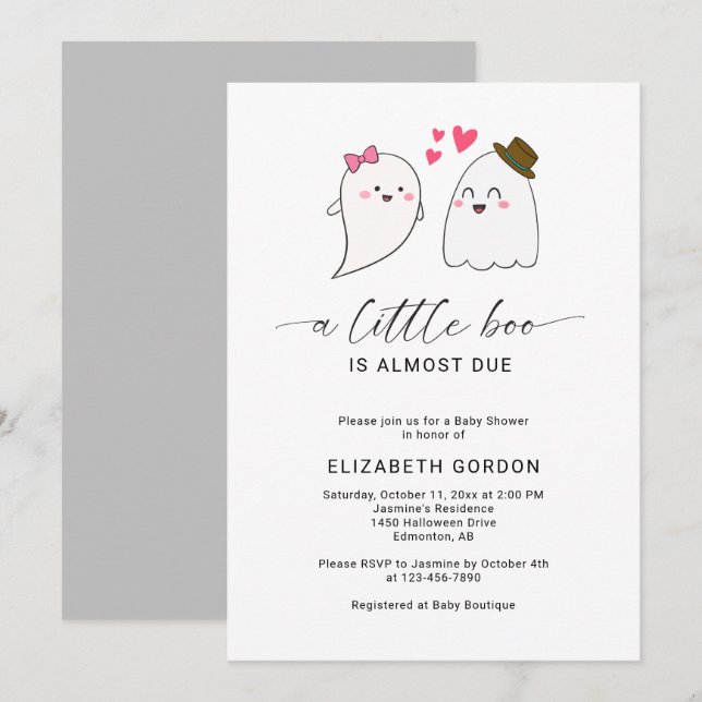 Invitation Petit Baby shower Boo Halloween Fantôme Automne (Devant / Derrière)