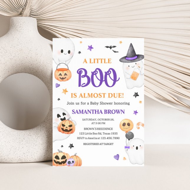 Invitation Petit Baby shower Boo Halloween Ghost violet (A Little Boo Baby Shower Invitation
)