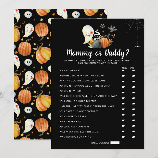 Invitation Petit Baby shower Boo | Jeu maman ou papa (Devant / Derrière)