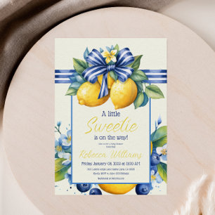 Invitation Petit Baby shower citron en carreaux bleu doux