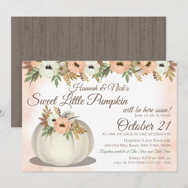 Invitation Petit Baby shower Citrouille (Devant / Derrière)