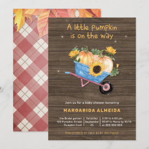 Invitation Petit Baby shower Citrouille Boy Rustic Fall Plaid