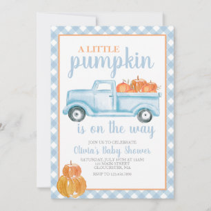 Invitation Petit Baby shower Citrouille Camion bleu Automne