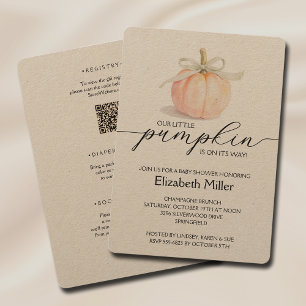 Invitation Petit Baby shower Citrouille Ivory Bow tout en un