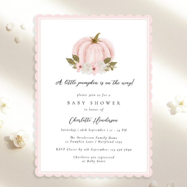 Invitation Petit Baby shower Citrouille rose Floral (Créateur téléchargé)