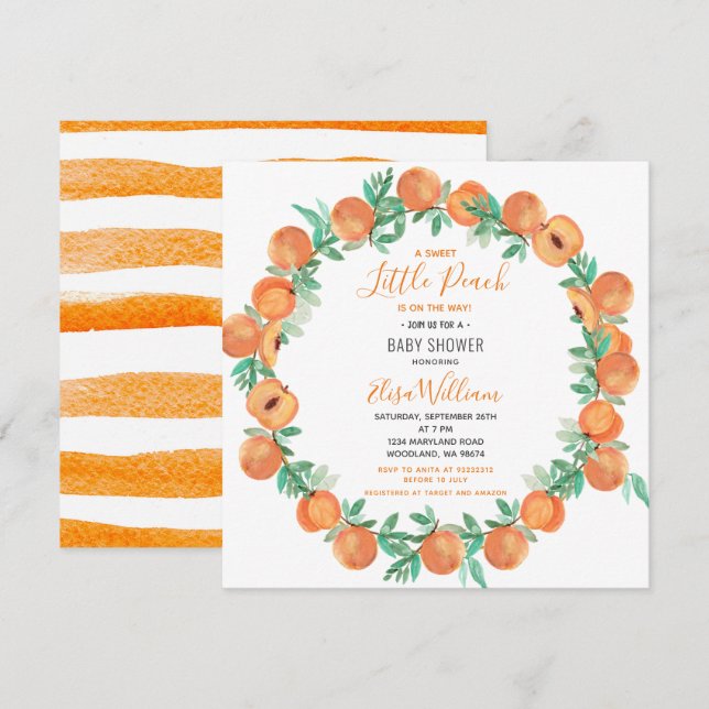 Invitation Petit Baby shower Cutie Peach  (Devant / Derrière)