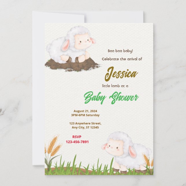 Invitation Petit Baby shower d'agneau (Devant)