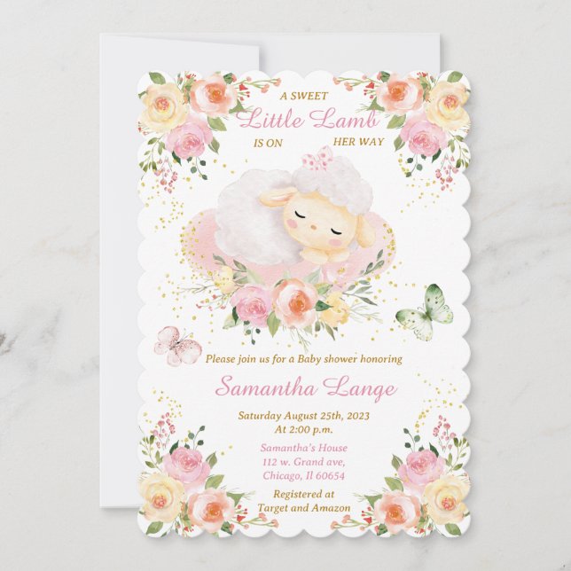 Invitation Petit Baby shower d'agneau (Devant)